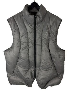 Mens Y2K Volcom Skateboards 3D Puffer Streetwear Grey Vest Size M